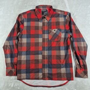 Troy Lee Designs Snap Button Shirt Men's Medium Red Plaid Cycling Long Sleeve